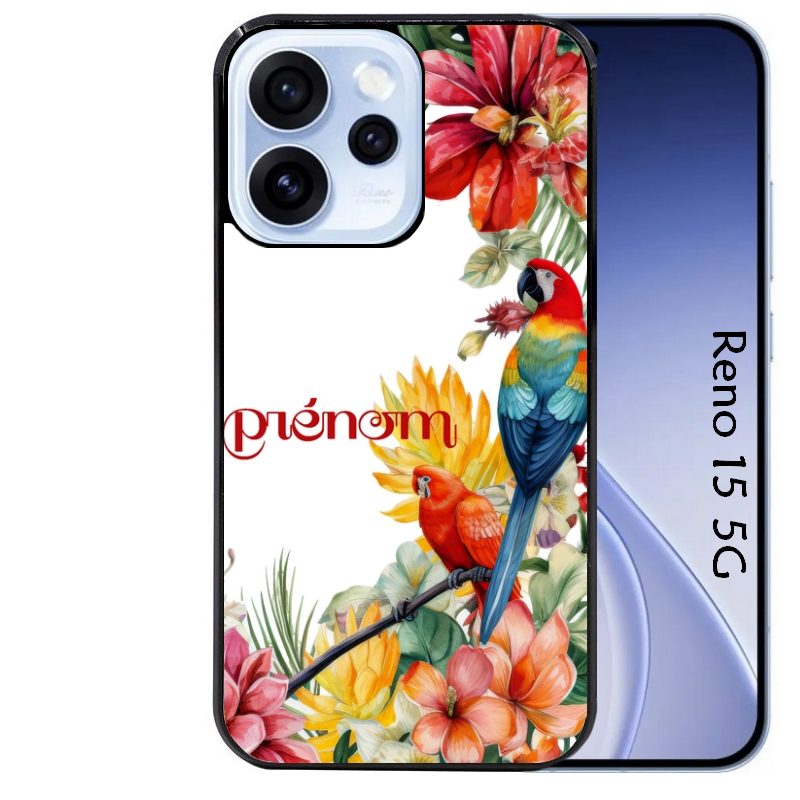 Coque noire taperso pour OPPO Reno 15 et F FS 5G avec motif perroquet personnalisee protection antichoc personnalisée