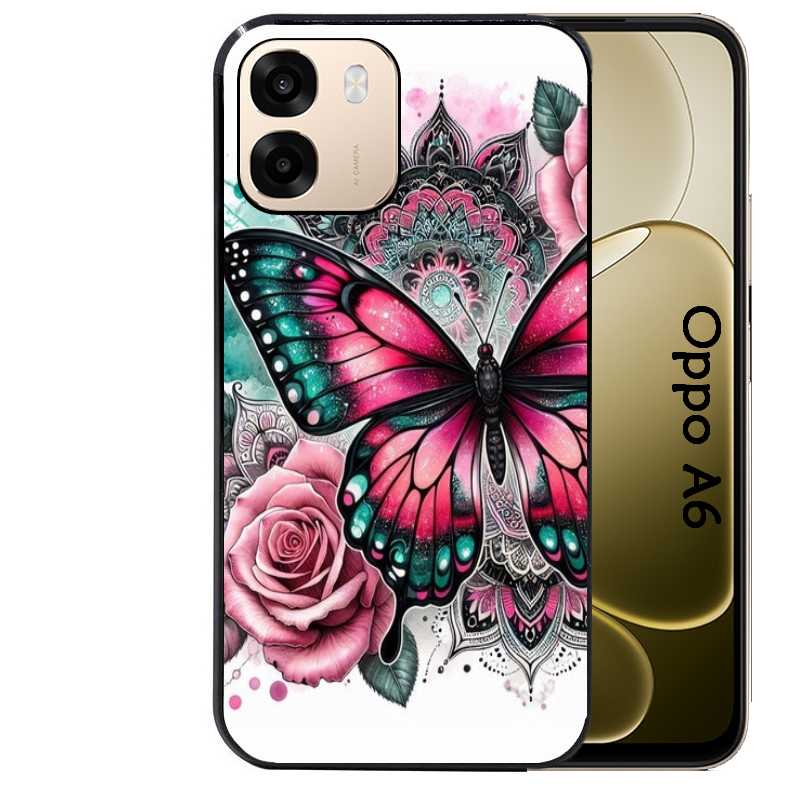 Coque noire taperso pour OPPO A6 A6X 4G et 5G avec motif papillon rose protection antichoc personnalisée