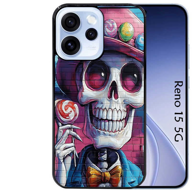 Coque noire taperso pour OPPO Reno 15 et F FS 5G avec motif tete de mort tag protection antichoc personnalisée