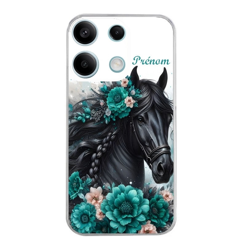Coque taperso pour POCO X6 5G avec motif cheval et fleurs personnalisee protection antichoc personnalisée