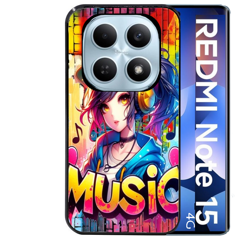 Coque noire taperso pour Redmi Note 15 et PRO PLUS 4G 5G avec motif anime manga et music protection antichoc personnalisée
