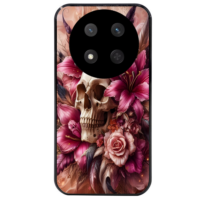 Coque noire taperso pour Magic 7 LITE et PRO avec motif tete de mort skull plume protection antichoc personnalisée