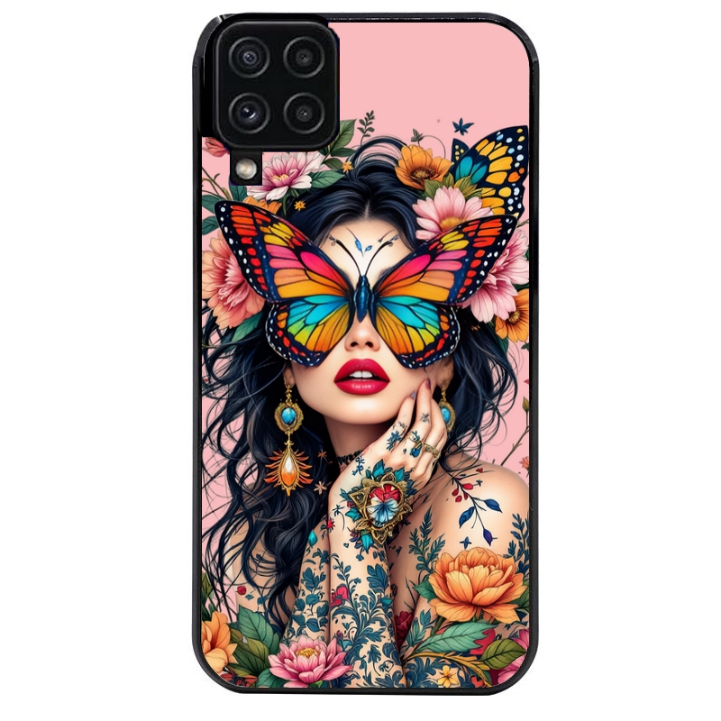 Coque noire taperso pour galaxy A22 A32 A52 A52S 4G 5G  avec motif femme papillon protection antichoc personnalisée