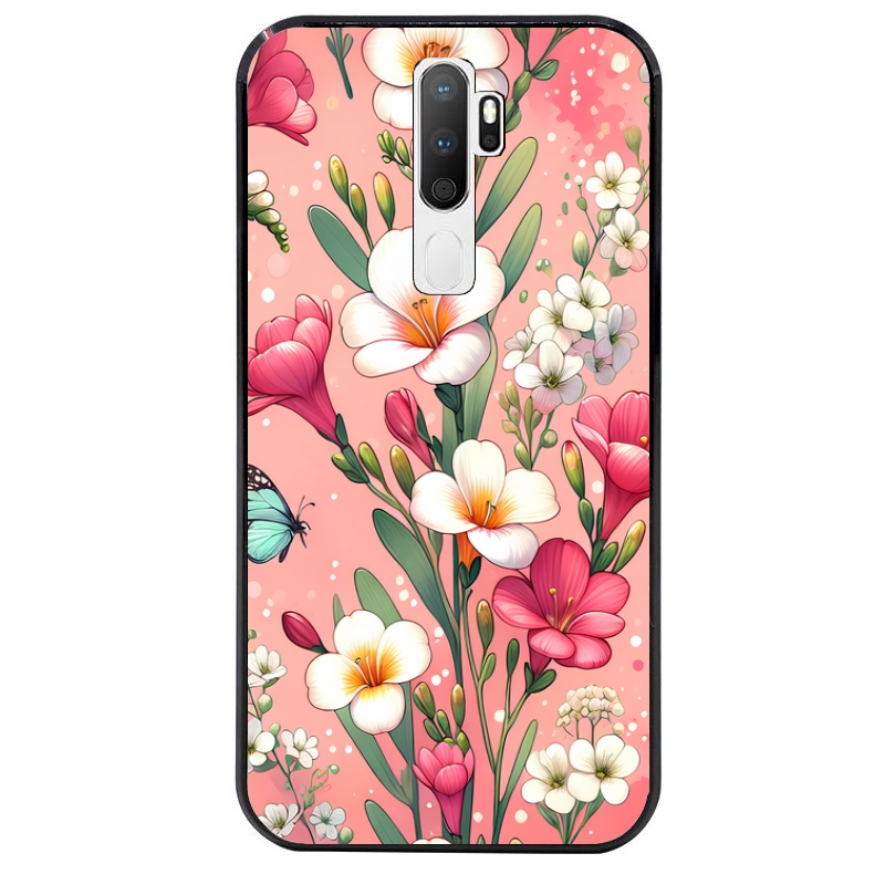 Coque noire taperso pour OPPO A5 A9 2020 avec motif fleur rose protection antichoc personnalisée