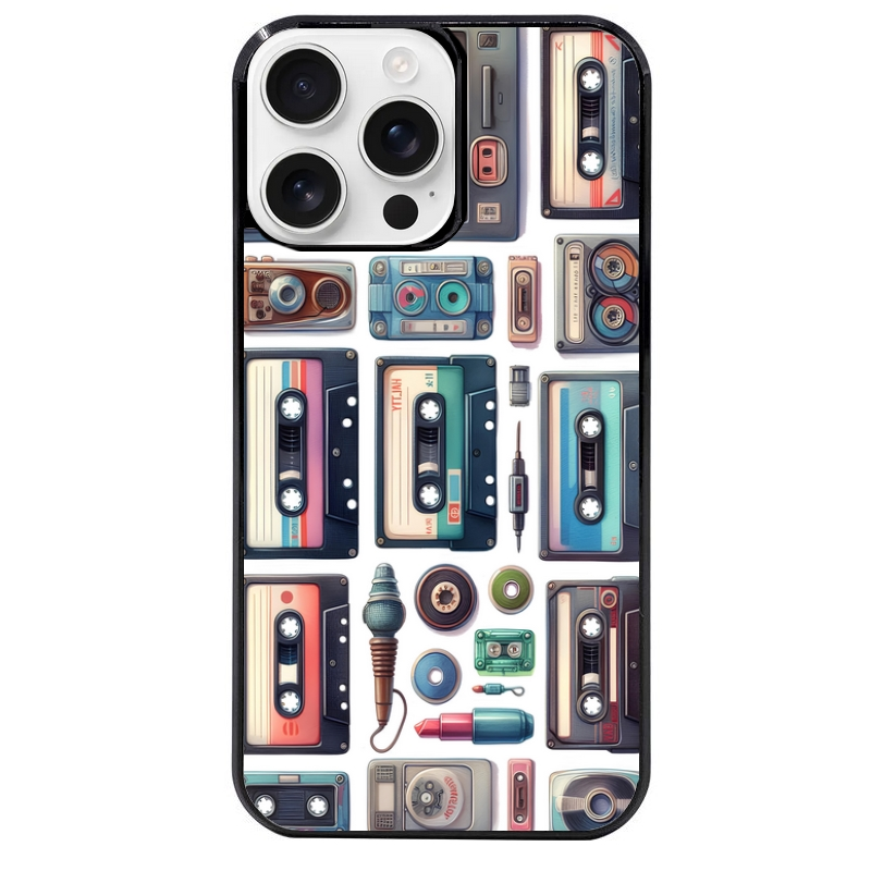 Coque noire taperso pour Iphone 16 16E PLUS MAX PRO avec motif cassette multi protection antichoc personnalisée