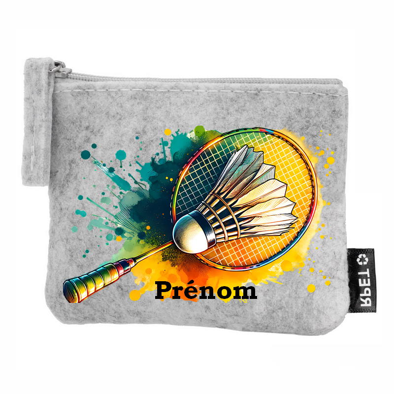 Porte monnaie personnalisé badminton raquette en feutrine en feutrine