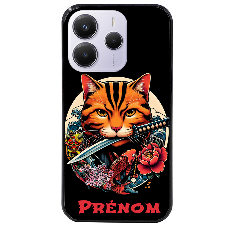 Coque noire taperso pour Redmi Note 14 et PRO PLUS 4G 5G avec motif chat carpe koii japan personnalise protection antichoc personnalisée