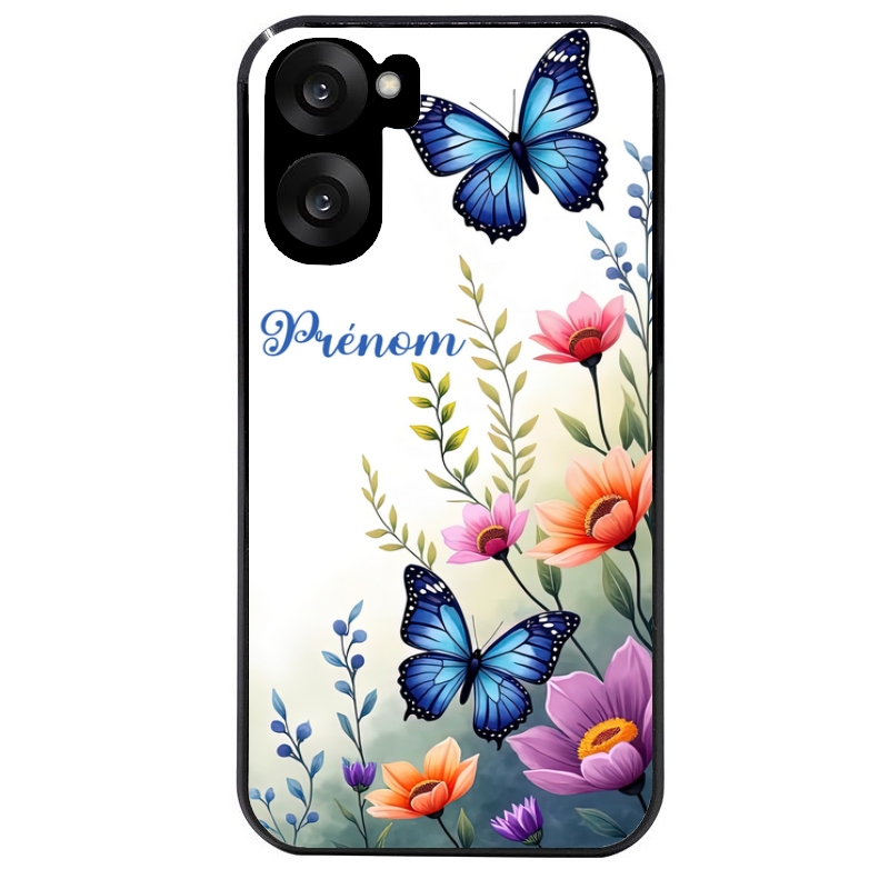 Coque noire taperso pour OnePlus Nord CE5 avec motif papillon prenom personnalisee protection antichoc personnalisée
