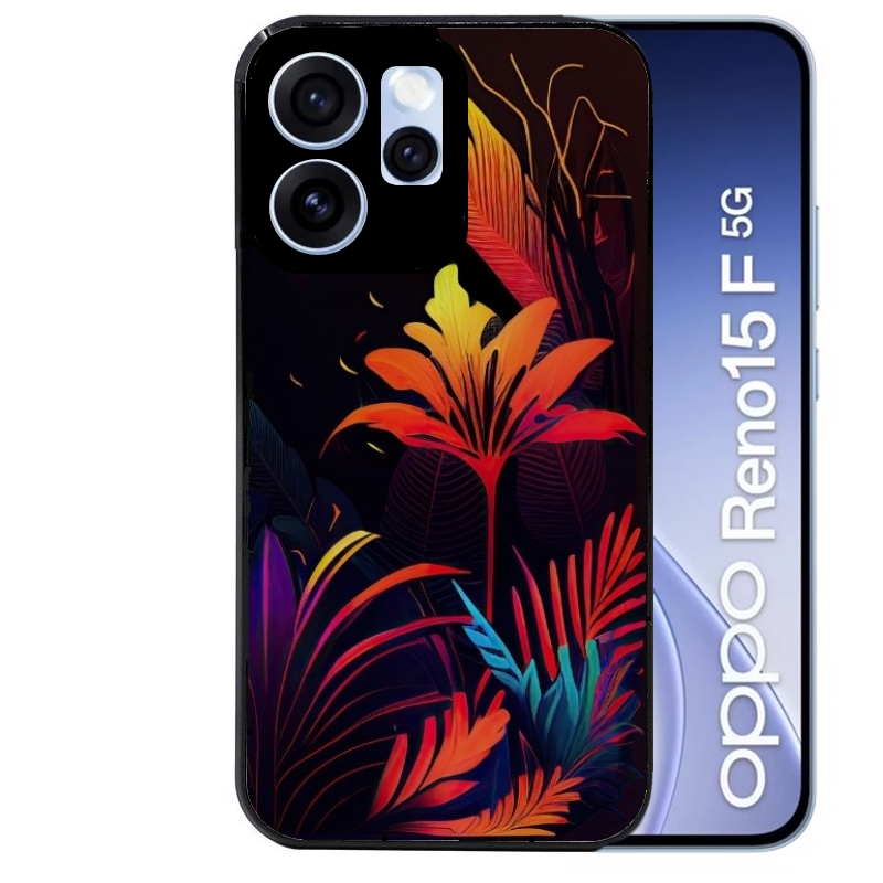 Coque noire taperso pour OPPO Reno 15 et F FS 5G avec motif tropical jaune protection antichoc personnalisée
