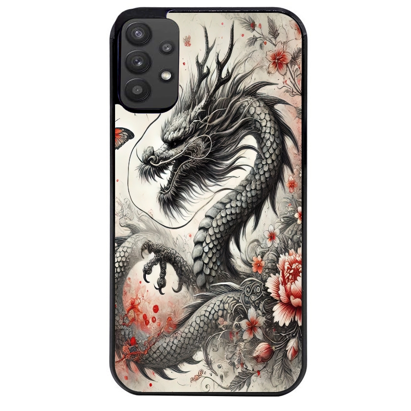 Coque noire taperso pour galaxy A22 A32 A52 A52S 4G 5G  avec motif dragon japan protection antichoc personnalisée