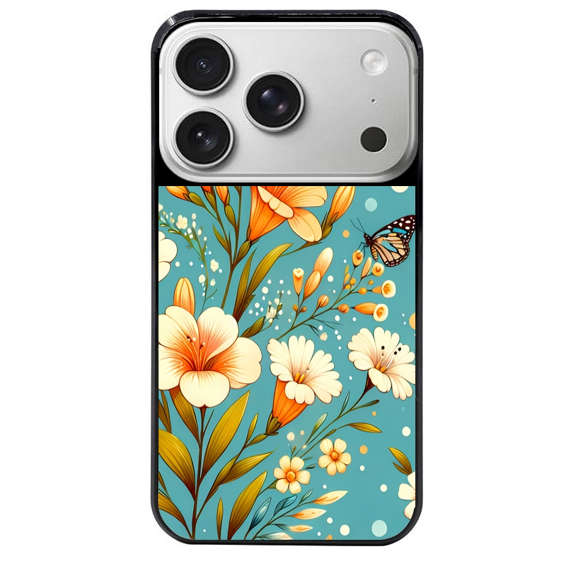 Coque noire taperso pour Iphone 17 17E AIR MAX PRO avec motif fleur orange protection antichoc personnalisée
