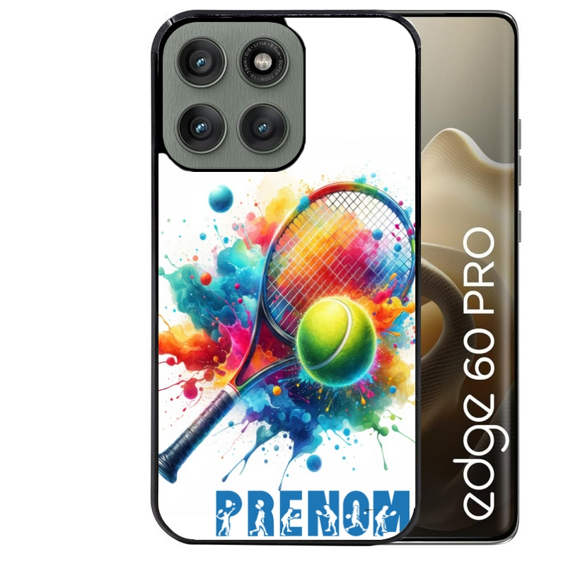 Coque noire taperso pour Moto Edge 60 et Neo Fusion Pro avec motif tennis raquette personnalisee protection antichoc personnalisée