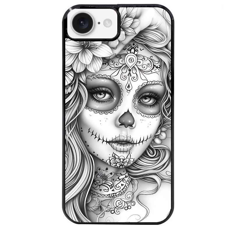 Coque noire taperso pour Iphone 17 17E AIR MAX PRO avec motif mort calavera tatoo protection antichoc personnalisée