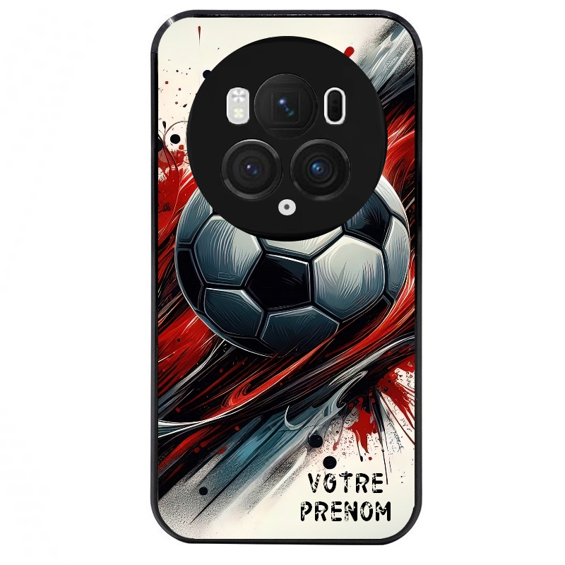 Coque noire taperso pour Magic 5 6 LITE et PRO avec motif ballon foot avec prenom protection antichoc personnalisée