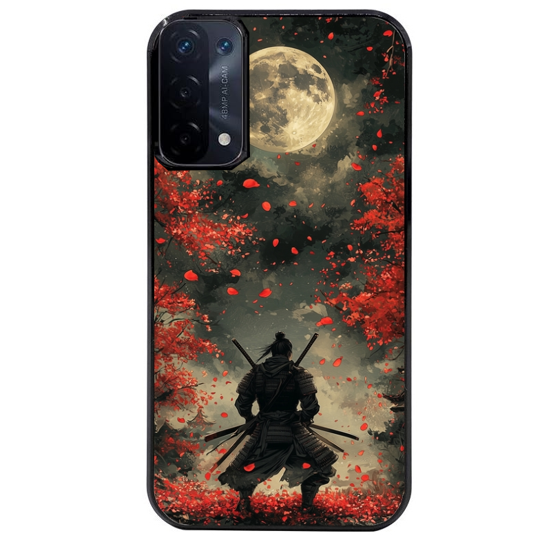 Coque noire taperso pour OPPO A54 et A74 5G avec motif samourai et katana protection antichoc personnalisée