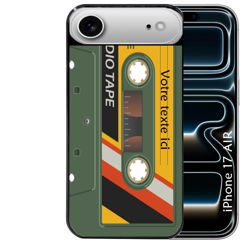Coque noire taperso pour Iphone 17 17E AIR MAX PRO personnalisable avec motif cassette kaki protection antichoc personnalisée