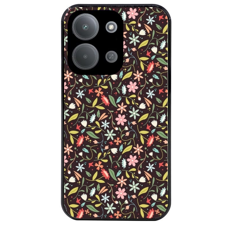 Coque noire taperso pour POCO C85 avec motif petites feurs multicolores protection antichoc personnalisée