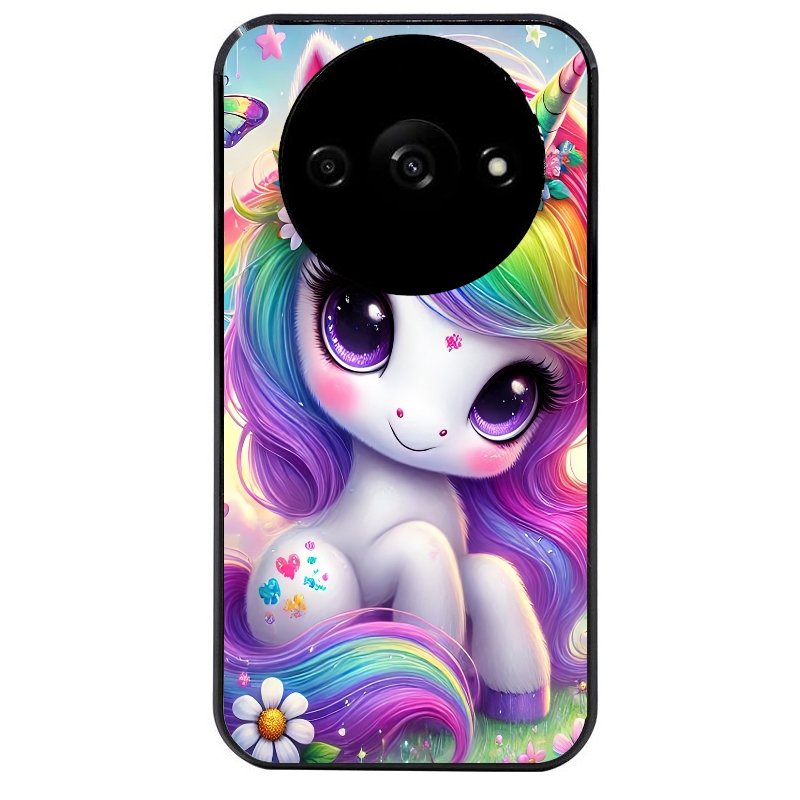 Coque noire taperso pour Redmi A3 avec motif licorne et fleurs protection antichoc personnalisée