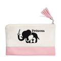 Pochette personnalisée motif elephant maman en toile et simili cuir personnalisée