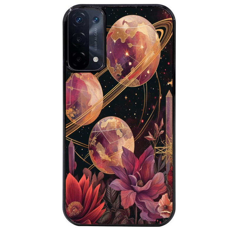 Coque noire taperso pour OPPO A54 et A74 5G avec motif astro et fleurs protection antichoc personnalisée