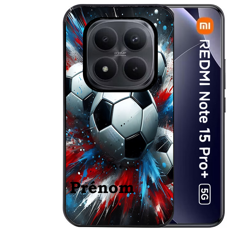 Coque noire taperso pour Redmi Note 15 et PRO PLUS 4G 5G avec motif foot tricolore personnalisee protection antichoc personnalisée