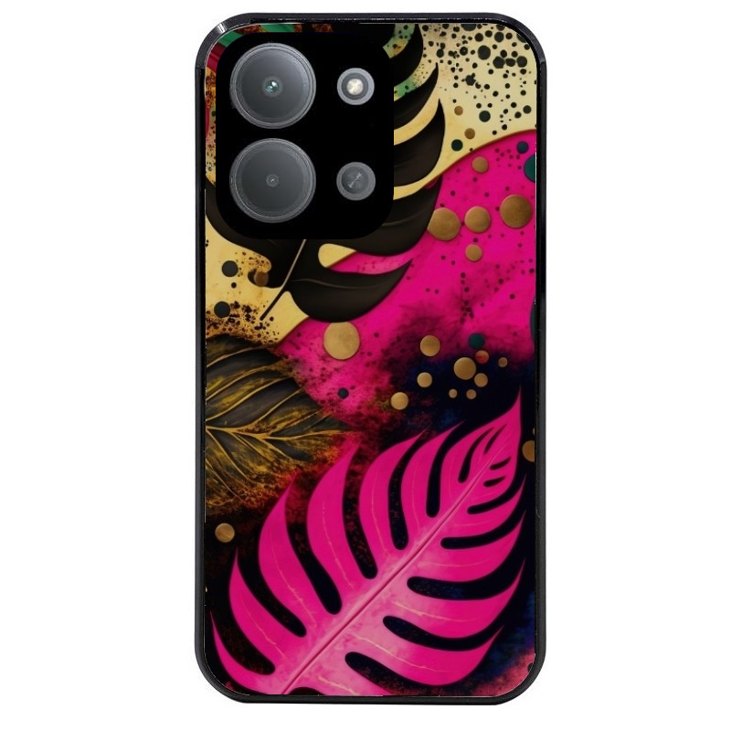 Coque noire taperso pour POCO C85 avec motif tropical rose et des fleurs protection antichoc personnalisée