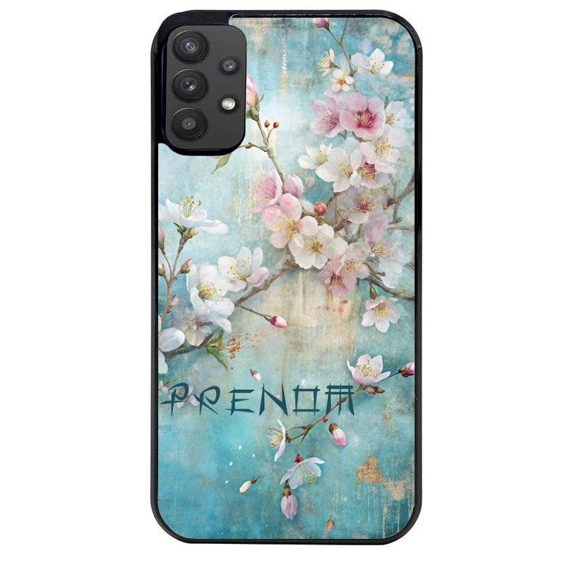 Coque noire taperso pour galaxy A22 A32 A52 A52S 4G 5G  avec motif fleur sakura personnalisee protection antichoc personnalisée