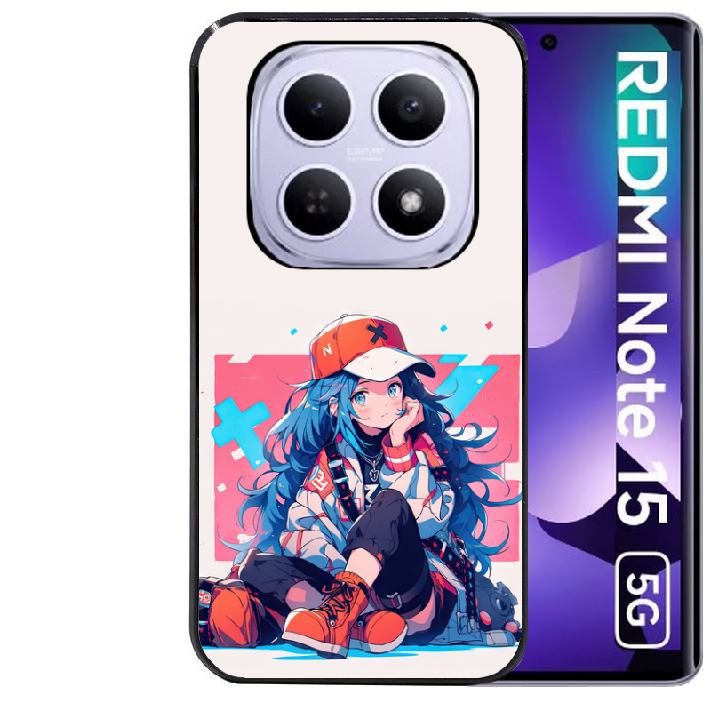 Coque noire taperso pour Redmi Note 15 et PRO PLUS 4G 5G avec motif anime casquette personnalise protection antichoc personnalisée