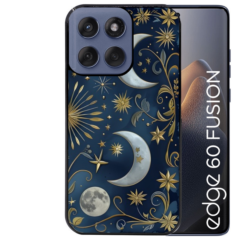 Coque noire taperso pour Moto Edge 60 et Neo Fusion Pro avec motif lune et etoile protection antichoc personnalisée