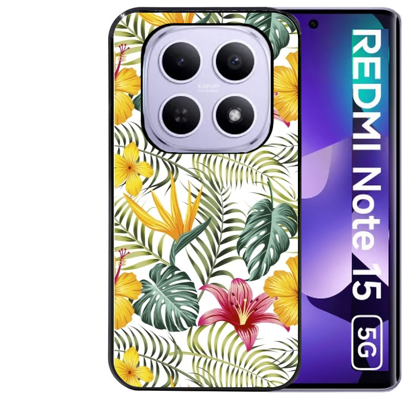 Coque noire taperso pour Redmi Note 15 et PRO PLUS 4G 5G avec motif jungle et fleur hibiscus protection antichoc personnalisée