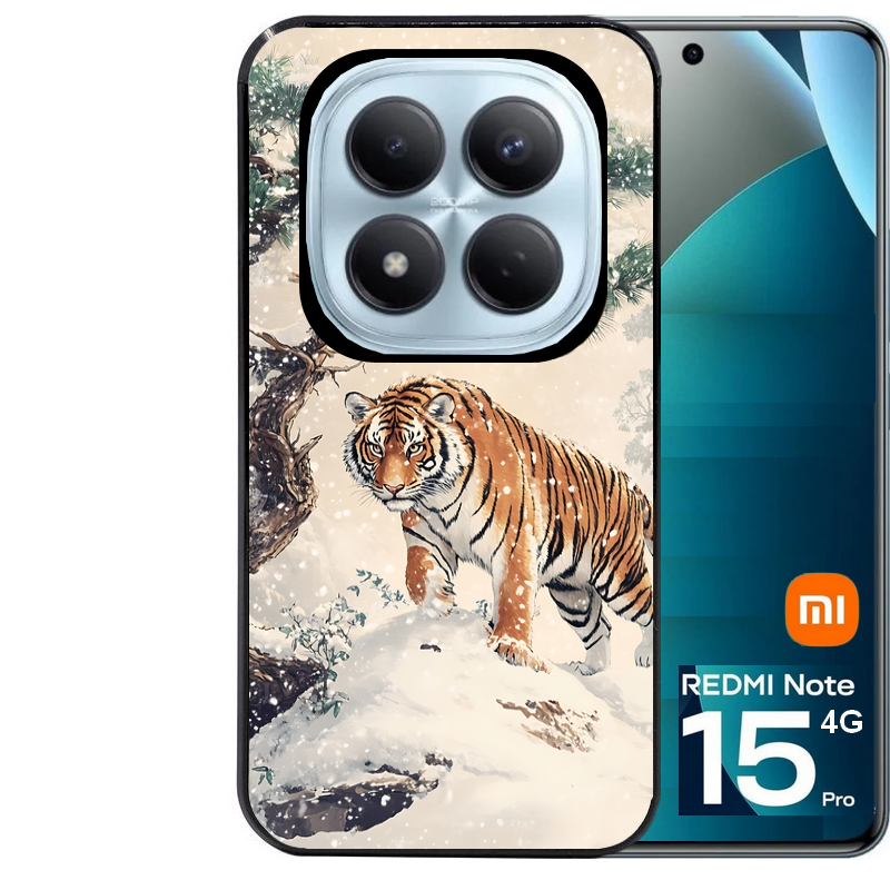 Coque noire taperso pour Redmi Note 15 et PRO PLUS 4G 5G avec motif tigre bonzai protection antichoc personnalisée