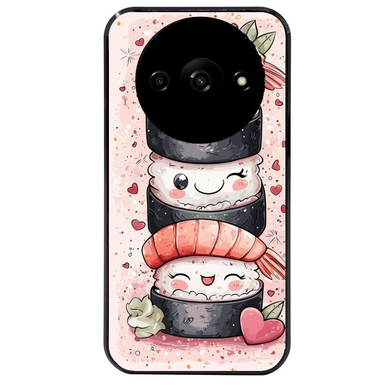 Coque noire taperso pour Redmi A3 avec motif sushi kawai anime protection antichoc personnalisée