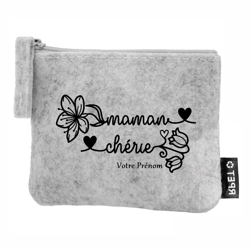 Porte monnaie personnalisé maman cherie en feutrine en feutrine