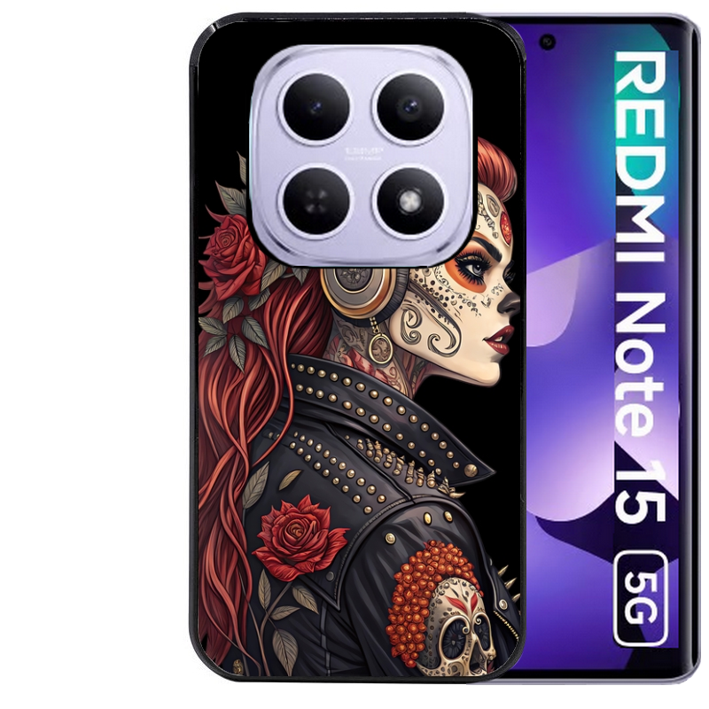 Coque noire taperso pour Redmi Note 15 et PRO PLUS 4G 5G avec motif tete de mort rock protection antichoc personnalisée