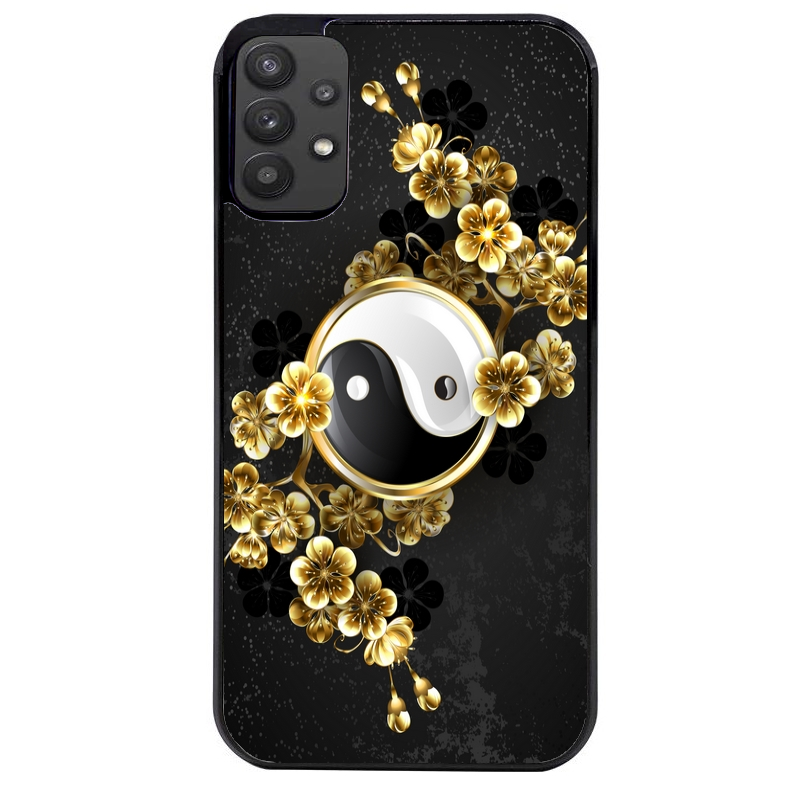 Coque noire taperso pour galaxy A22 A32 A52 A52S 4G 5G  avec motif yin yang et fleur protection antichoc personnalisée