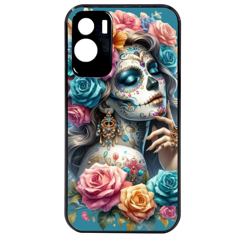 Coque noire taperso pour Honor 70 LITE 90 et LITE avec motif tete de mort calavera bleu protection antichoc personnalisée
