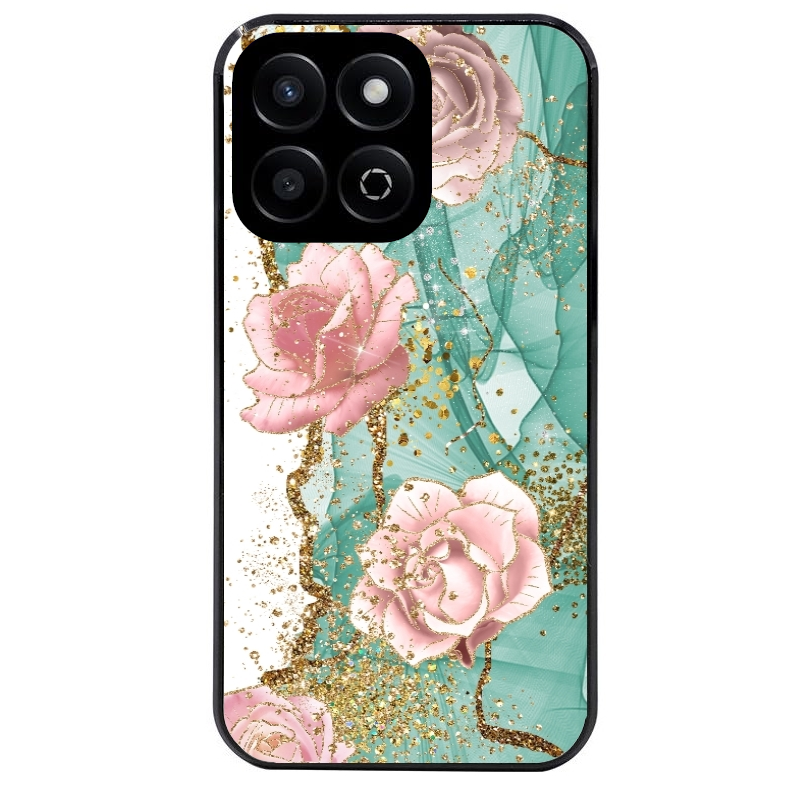 Coque noire taperso pour Honor 70 LITE 90 et LITE avec motif marbre fleur turquoise protection antichoc personnalisée