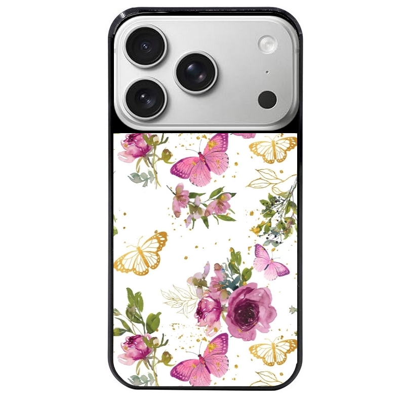 Coque noire taperso pour Iphone 17 17E AIR MAX PRO avec motif fleur et papillon protection antichoc personnalisée