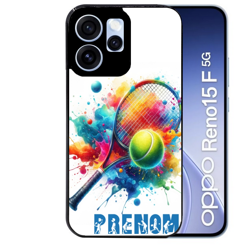 Coque noire taperso pour OPPO Reno 15 et F FS 5G avec motif tennis raquette personnalisee protection antichoc personnalisée