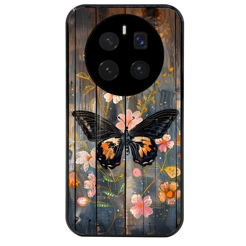 Coque noire taperso pour Magic 7 LITE et PRO avec motif bois et papillon 2 protection antichoc personnalisée