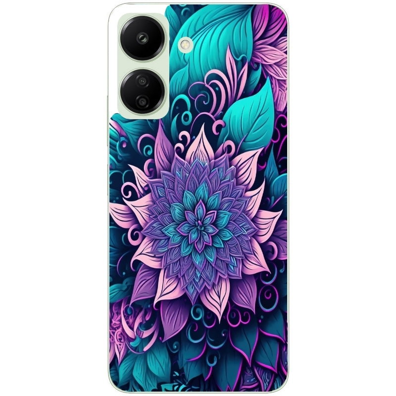 Coque taperso pour POCO C65 4G avec motif tropical mandala et fleur violet protection antichoc personnalisée