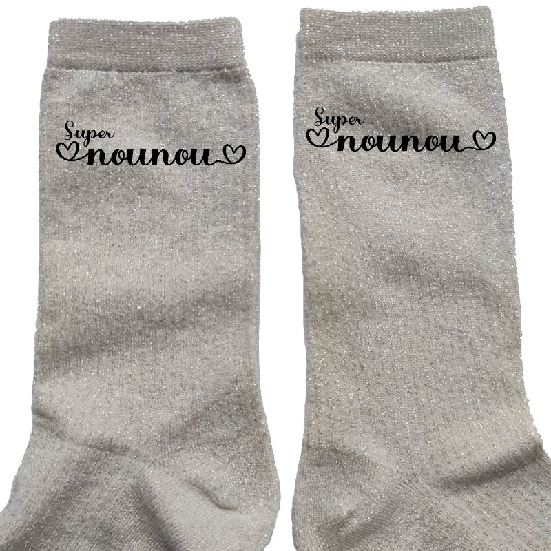 Chaussettes paillettes crème motif super nounou