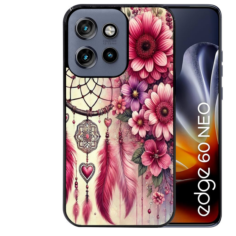 Coque noire taperso pour Moto Edge 60 et Neo Fusion Pro avec motif dreamcatcher et coeur protection antichoc personnalisée