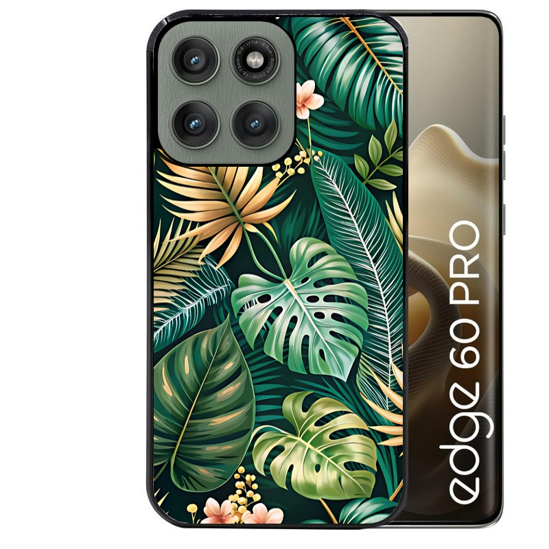 Coque noire taperso pour Moto Edge 60 et Neo Fusion Pro avec motif jungle dore protection antichoc personnalisée