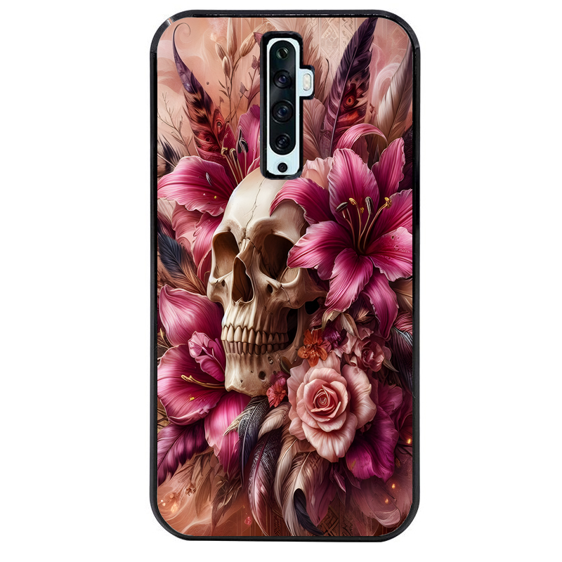 Coque noire taperso pour OPPO Reno 2 et 2Z avec motif tete de mort skull plume protection antichoc personnalisée