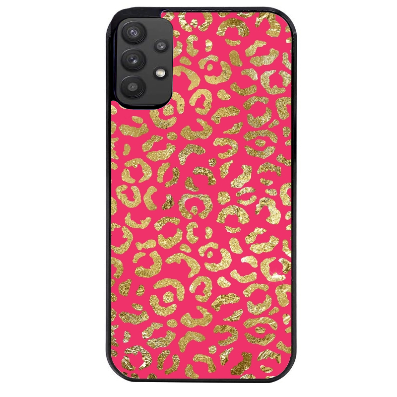 Coque noire taperso pour galaxy A22 A32 A52 A52S 4G 5G  avec motif leopard fuschia protection antichoc personnalisée