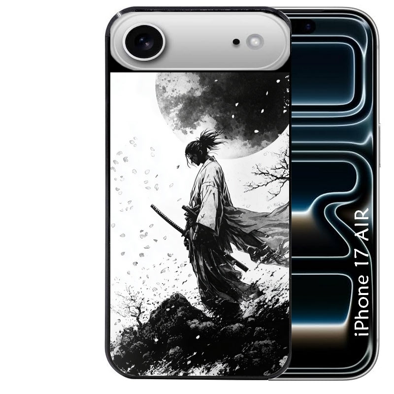 Coque noire taperso pour Iphone 17 17E AIR MAX PRO avec motif samourai et lune protection antichoc personnalisée
