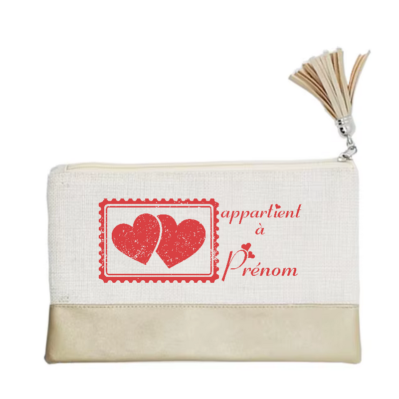 Pochette personnalisée motif cœur love en toile et simili cuir personnalisée