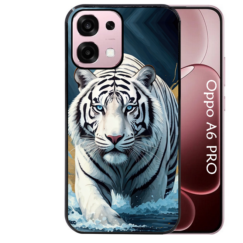 Coque noire taperso pour OPPO A6 PRO 4G et 5G avec motif tigre polaire protection antichoc personnalisée