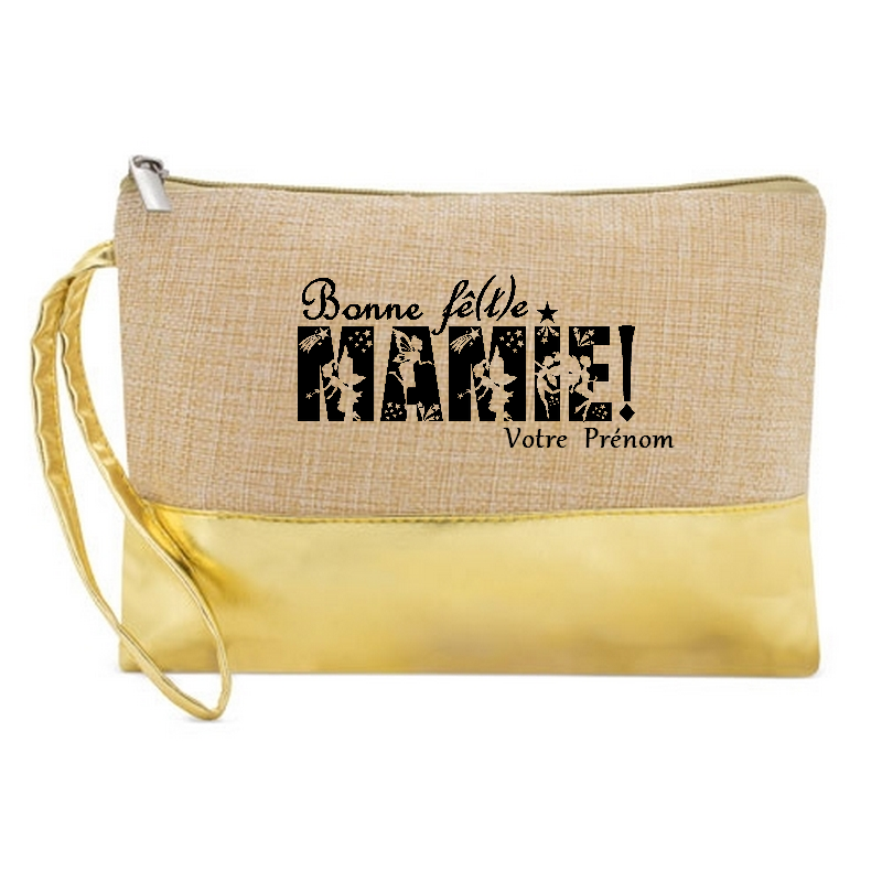 Pochette personnalisée bonne fête mamie en jute et doré en jute et doré